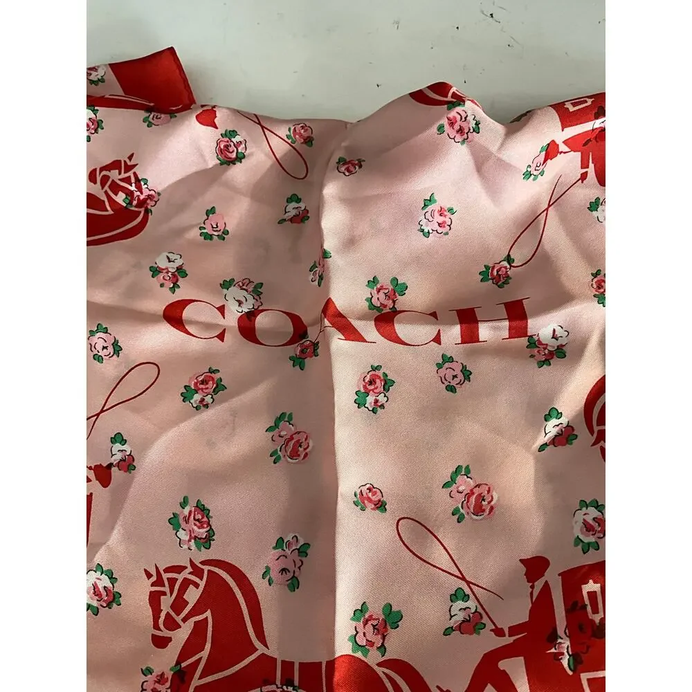 Coach Horse And Carriage Tea Rose Print Silk Bandana